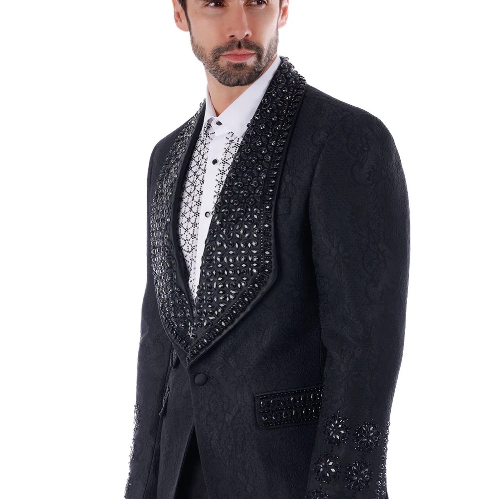 Elegant Black Embellished Men's Blazer - Picture 5 of 14